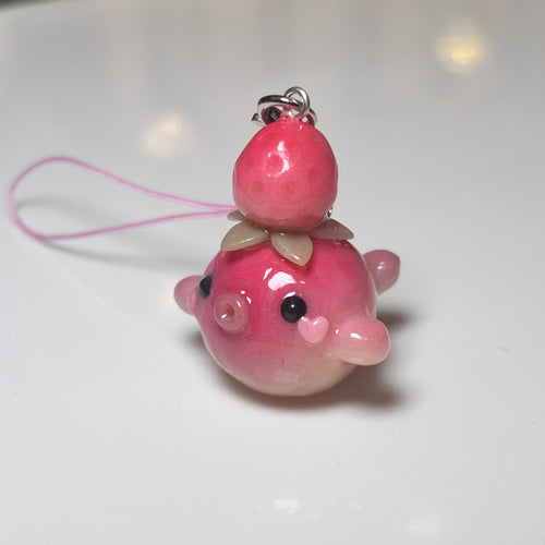 Strawberry Kissing Whale Charm